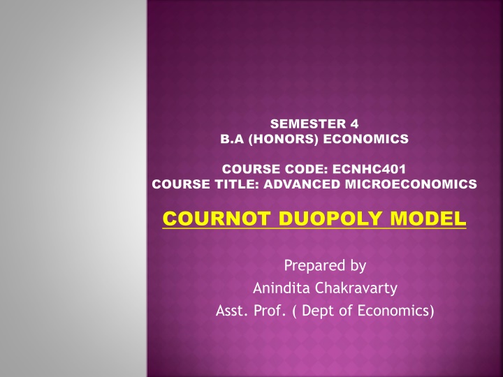 The Cournot Duopoly Model in Advanced Microeconomics