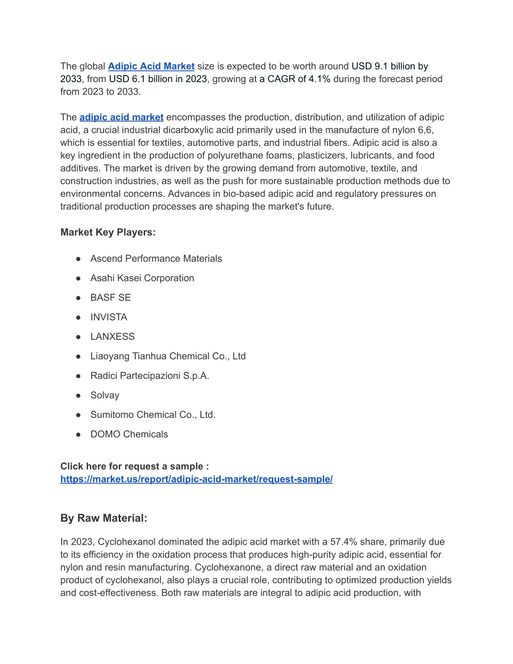 the global adipic acid market size is expected l.w