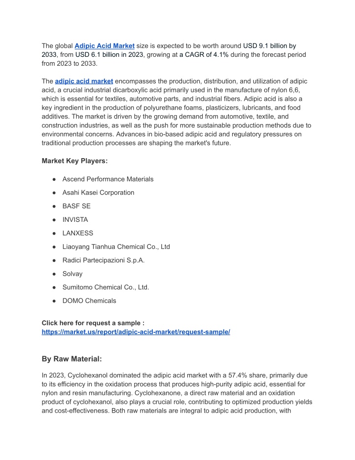 the global adipic acid market size is expected n.w