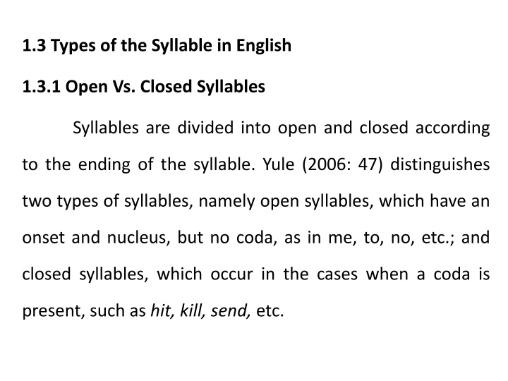 Syllable Types in English Language
