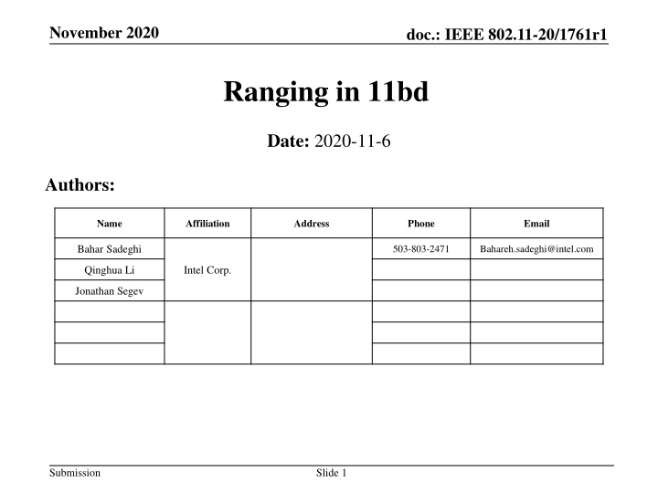 IEEE 802.11-20/1761r1 Ranging Protocol for 11bd