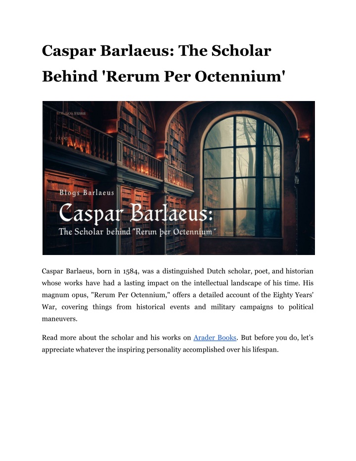 caspar barlaeus the scholar n.w