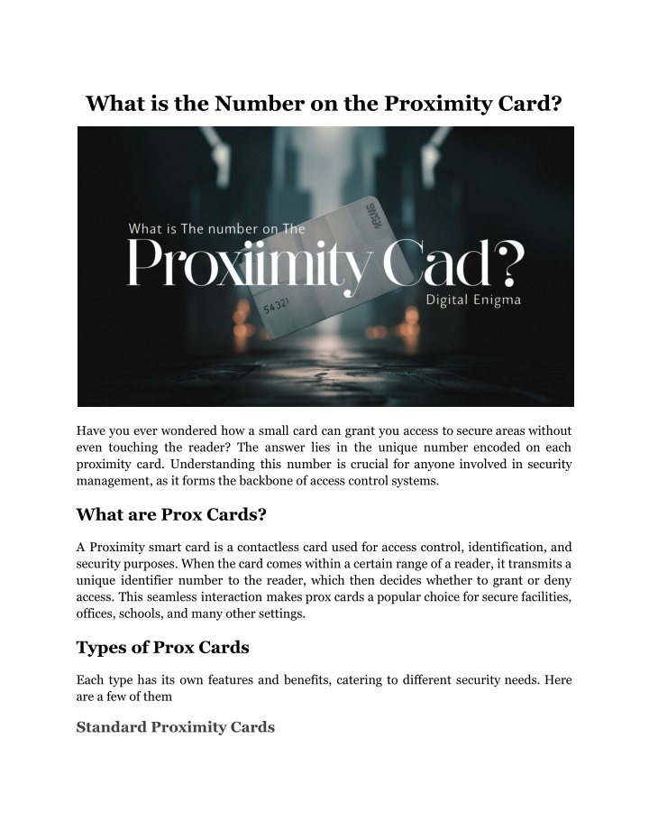 what is the number on the proximity card n.w
