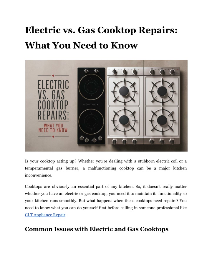 electric vs gas cooktop repairs n.w