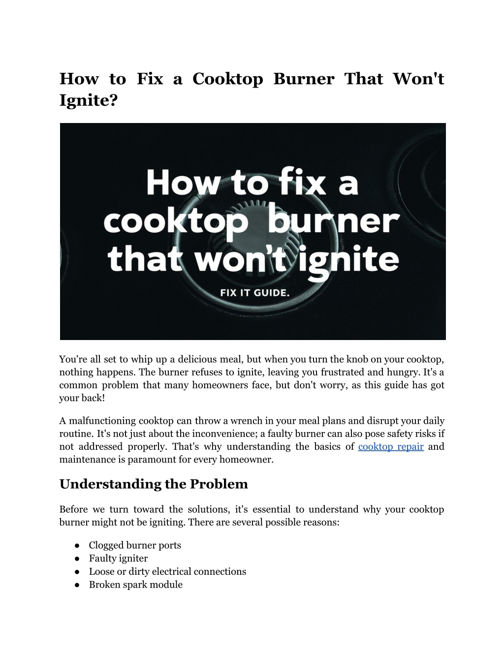 how to fix a cooktop burner that won t ignite l.w