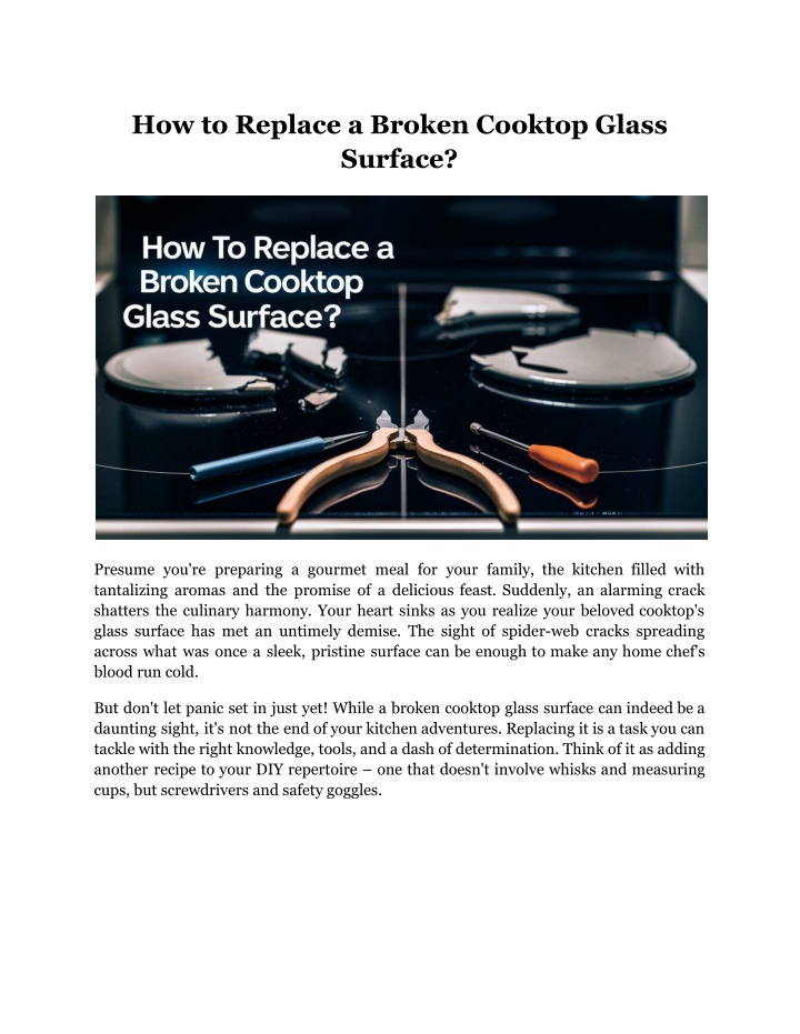 how to replace a broken cooktop glass surface n.w