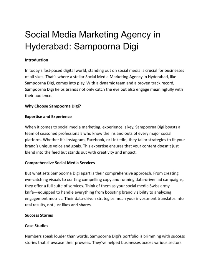 social media marketing agency in hyderabad n.w