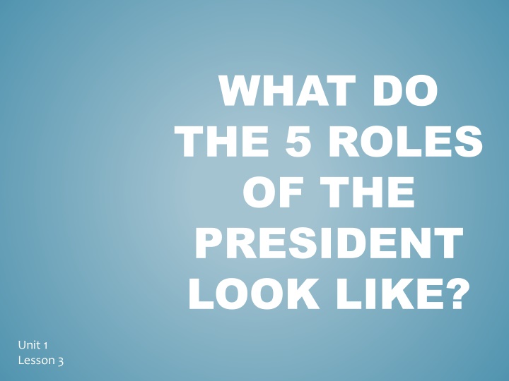 Roles of the President: Chief Executive, Chief of State, Chief Legislature, Commander in Chief, Chief of Party