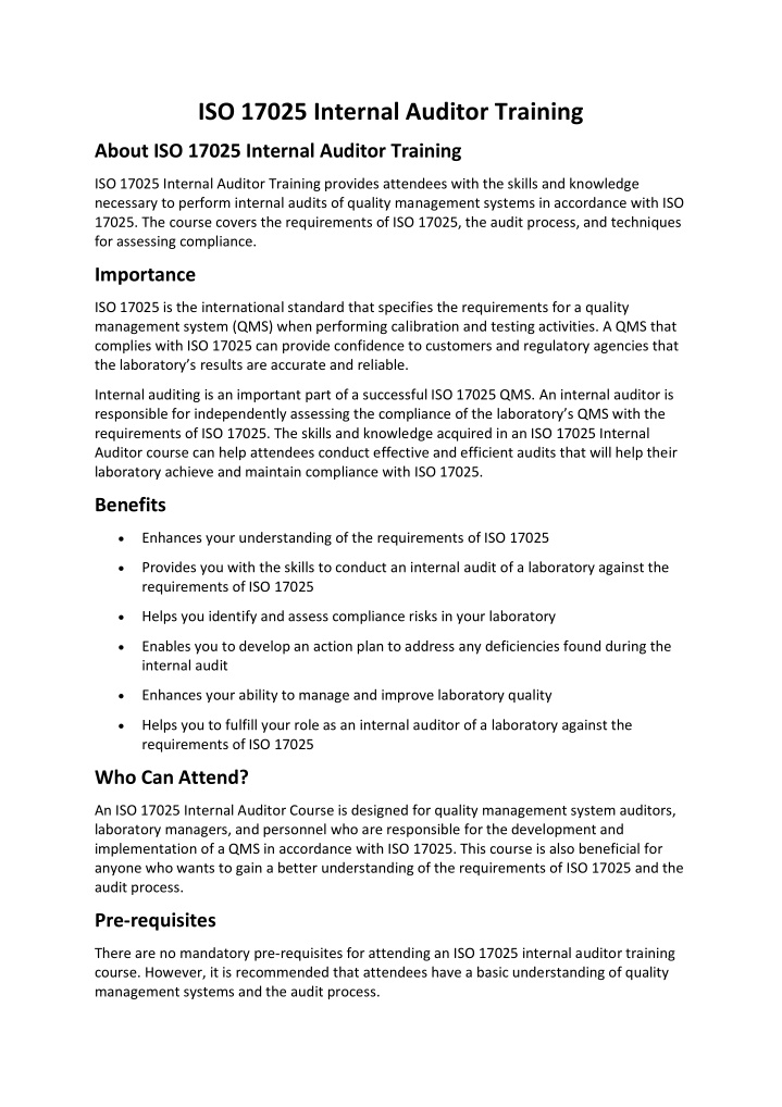 iso 17025 internal auditor training n.w