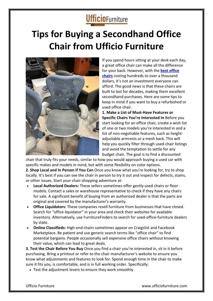 tips for buying a secondhand office chair from n.w