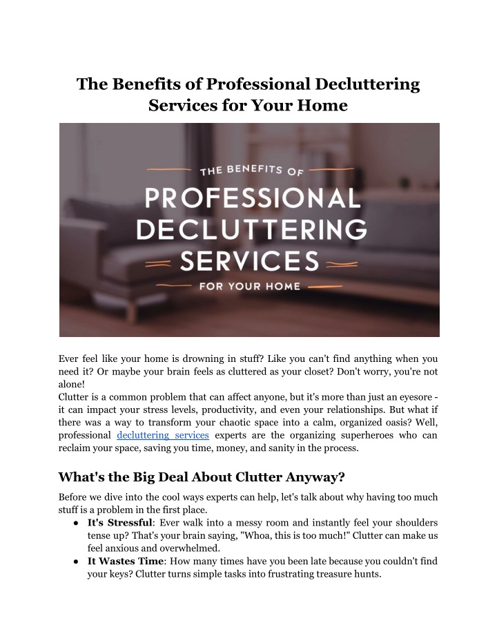 the benefits of professional decluttering n.w