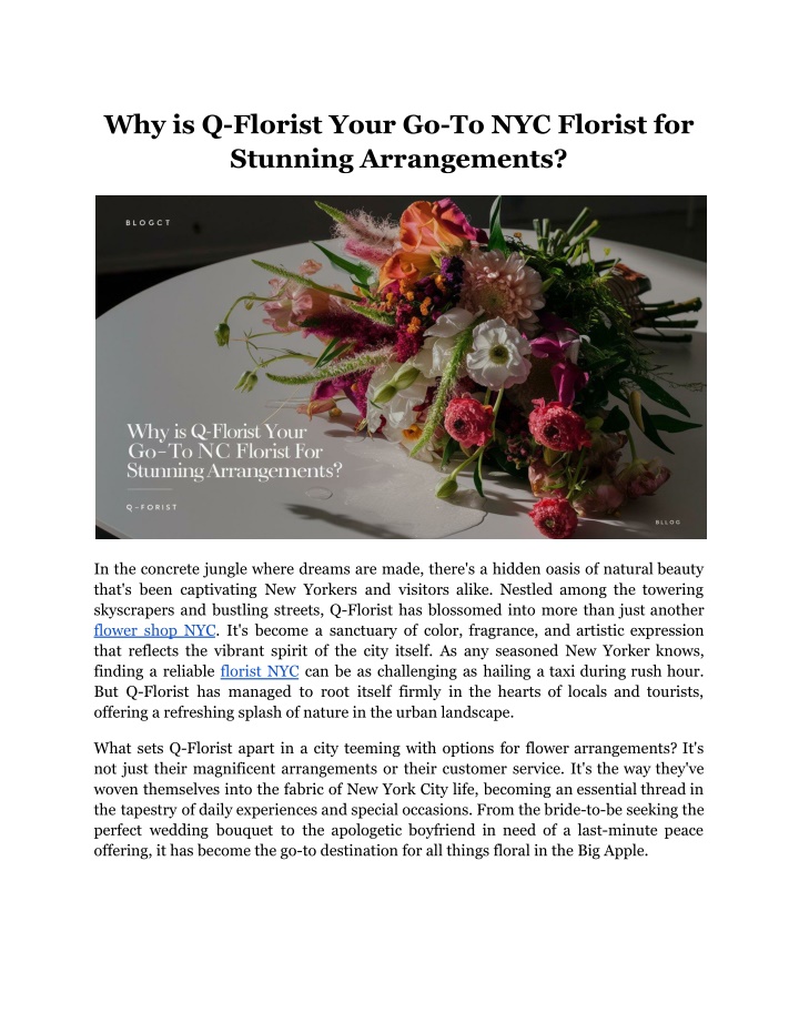 why is q florist your go to nyc florist n.w