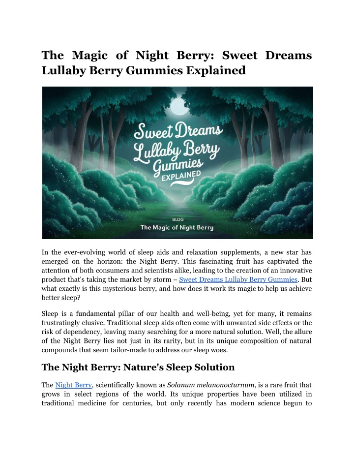 the magic of night berry sweet dreams lullaby n.w