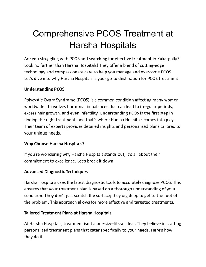 comprehensive pcos treatment at harsha hospitals n.w
