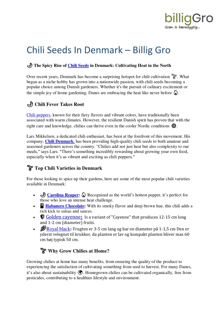 chili seeds in denmark billig gro n.w