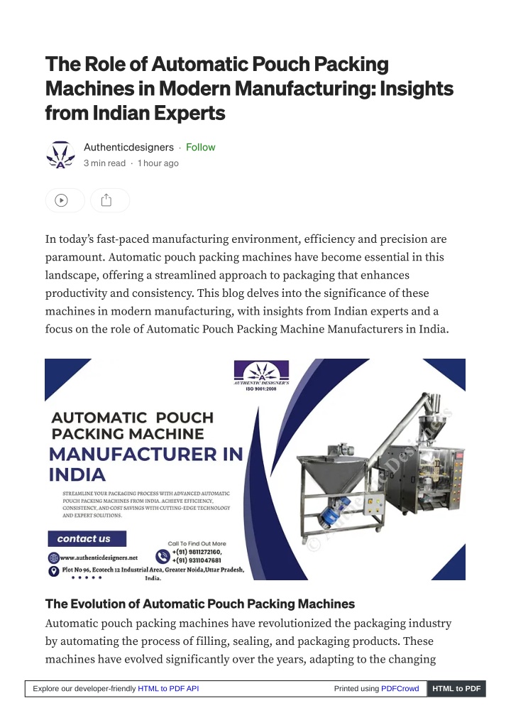 the role of automatic pouch packing machines n.w