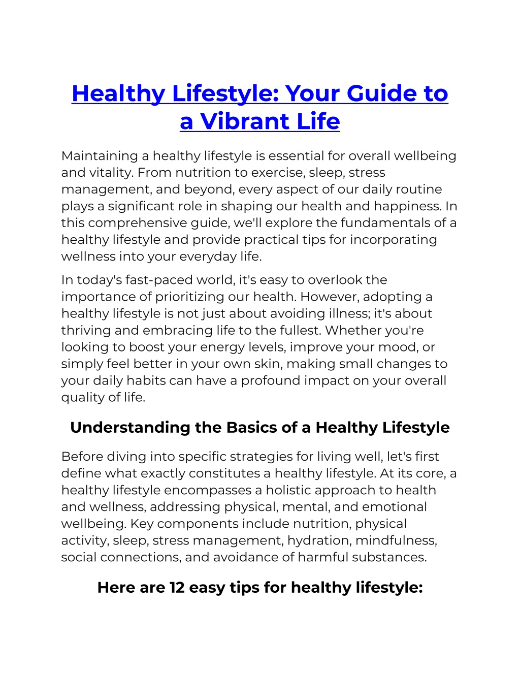 healthy lifestyle your guide to a vibrant life l.w