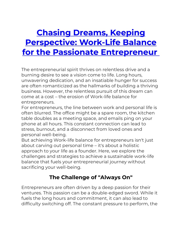 chasing dreams keeping perspective work life n.w