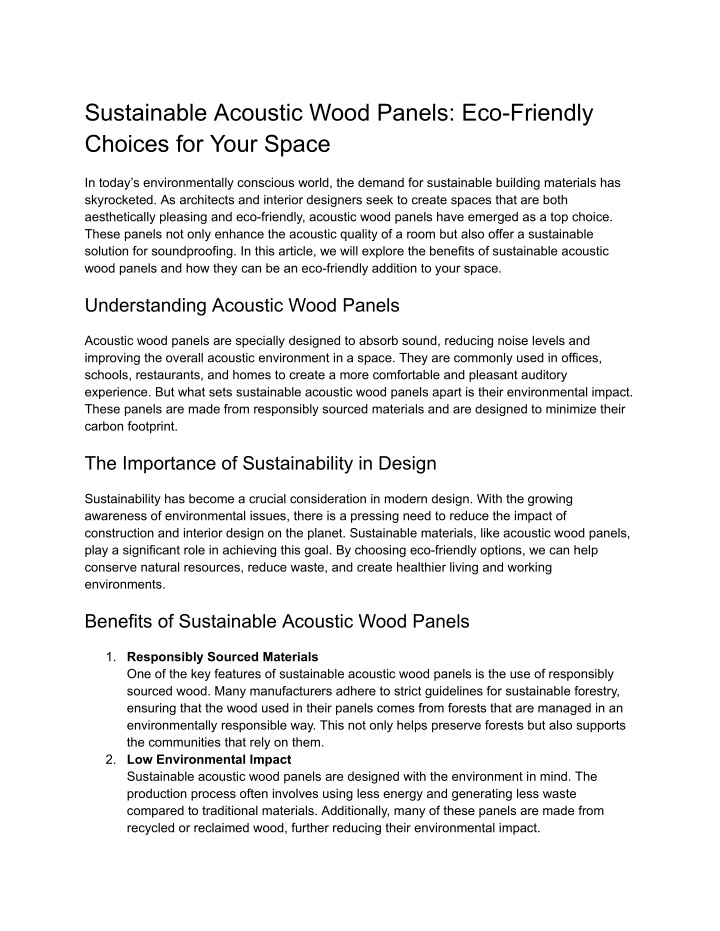 sustainable acoustic wood panels eco friendly n.w