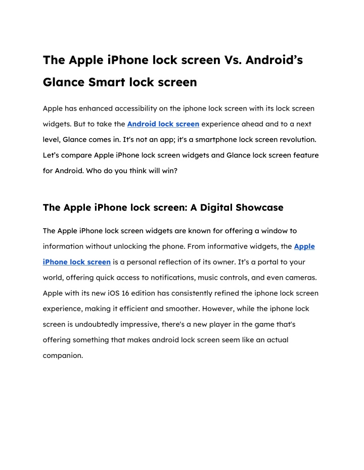 the apple iphone lock screen vs android s n.w