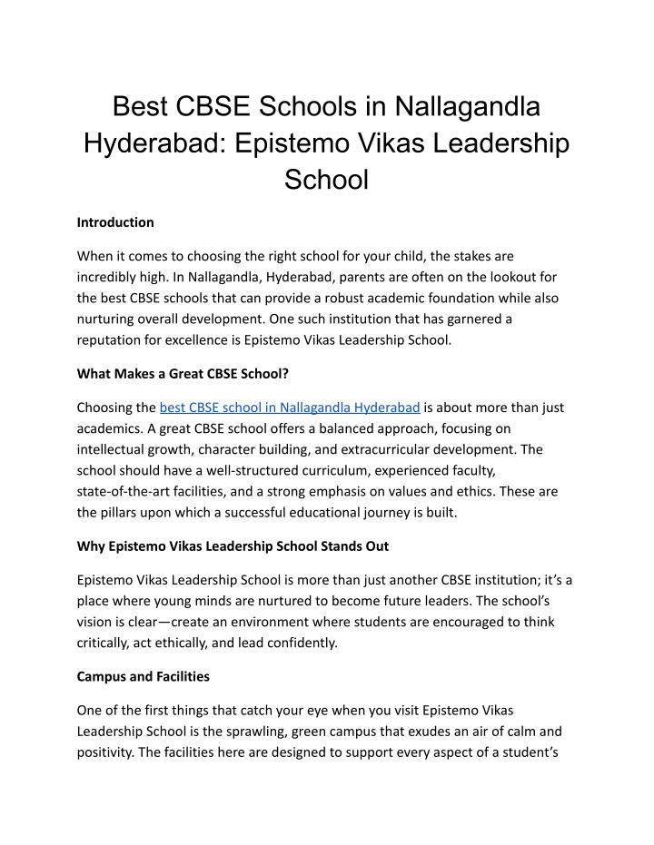 best cbse schools in nallagandla hyderabad n.w