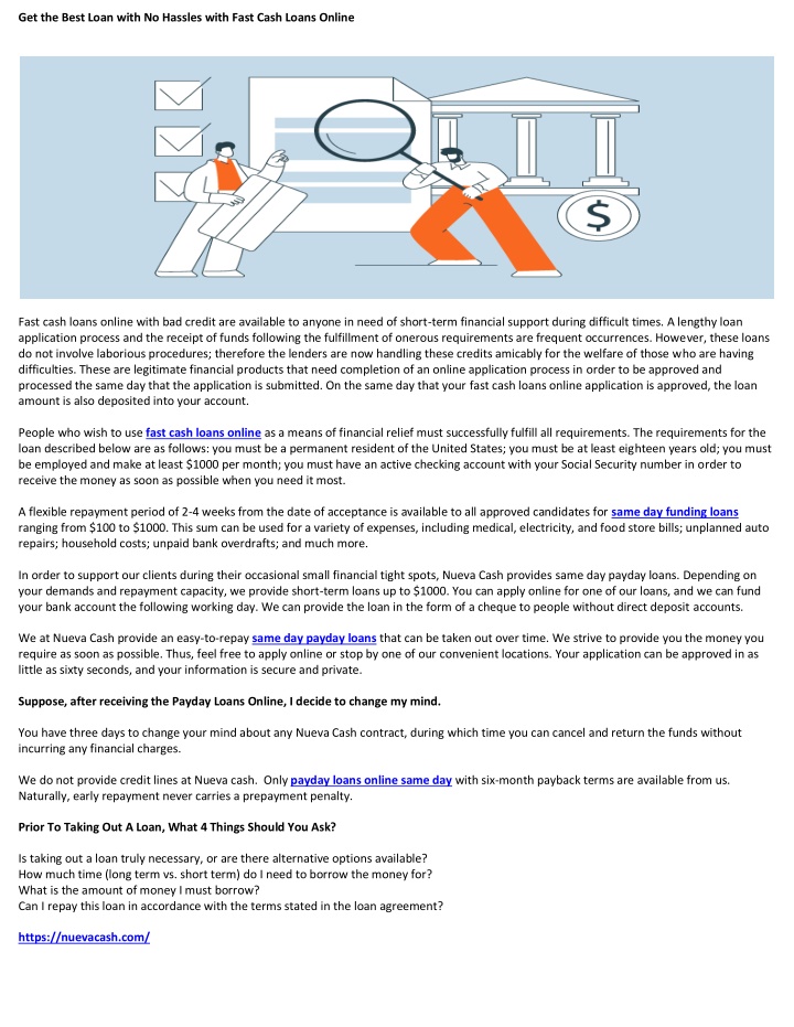 get the best loan with no hassles with fast cash n.w