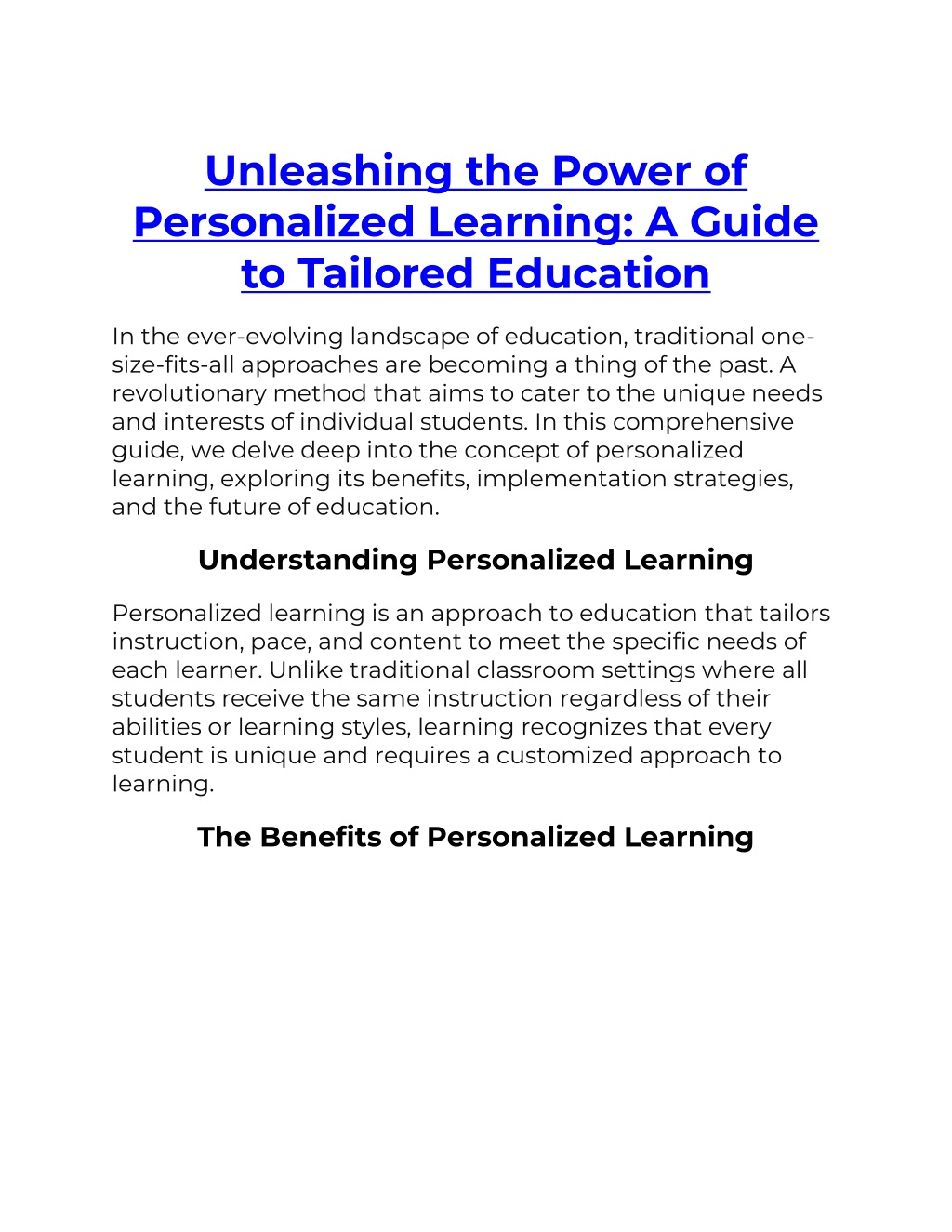 unleashing the power of personalized learning l.w