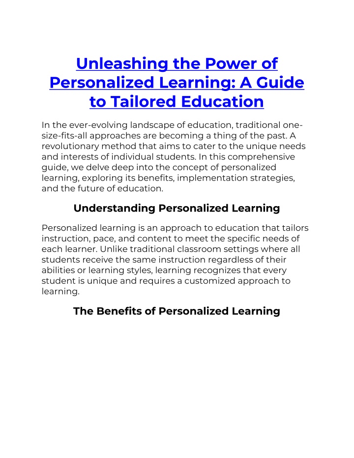 unleashing the power of personalized learning n.w