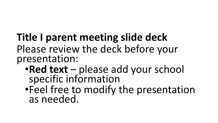 Title I Parent Meeting Overview and Guidelines