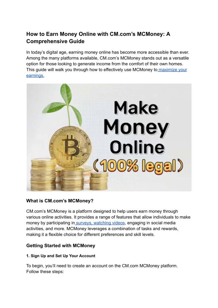 how to earn money online with cm com s mcmoney n.w