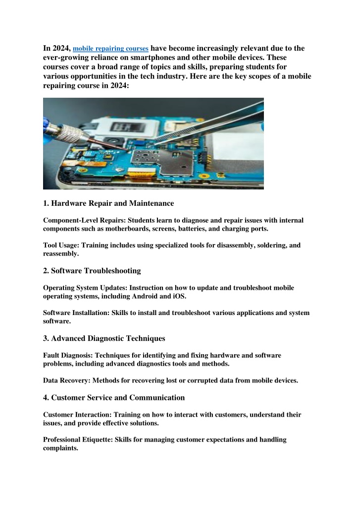 in 2024 mobile repairing courses have become n.w