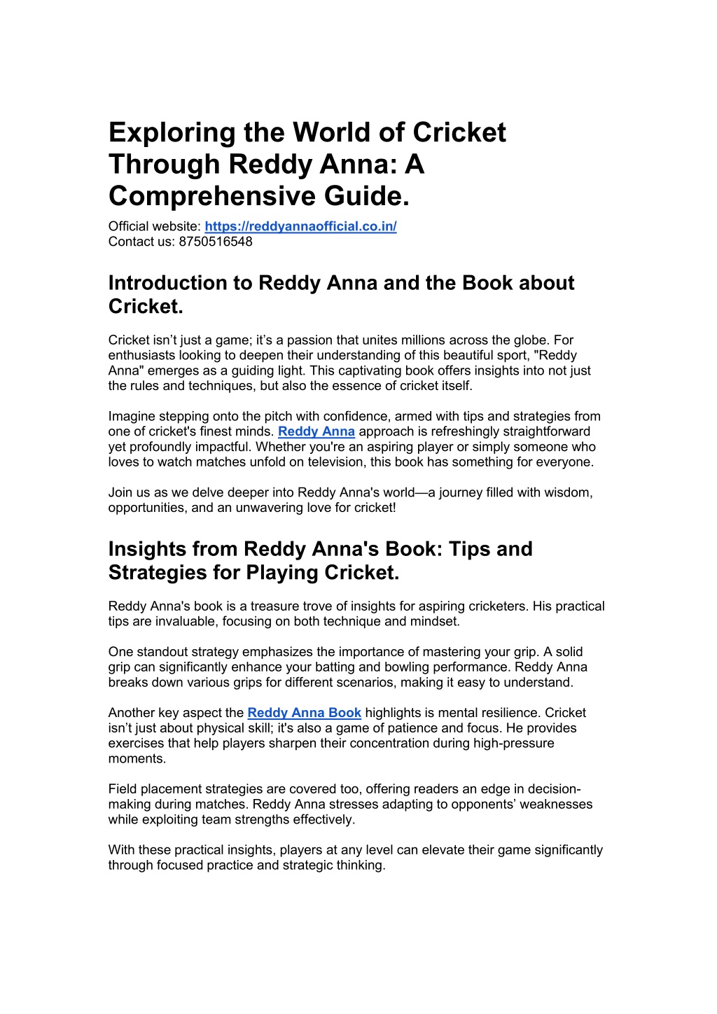 exploring the world of cricket through reddy anna l.w