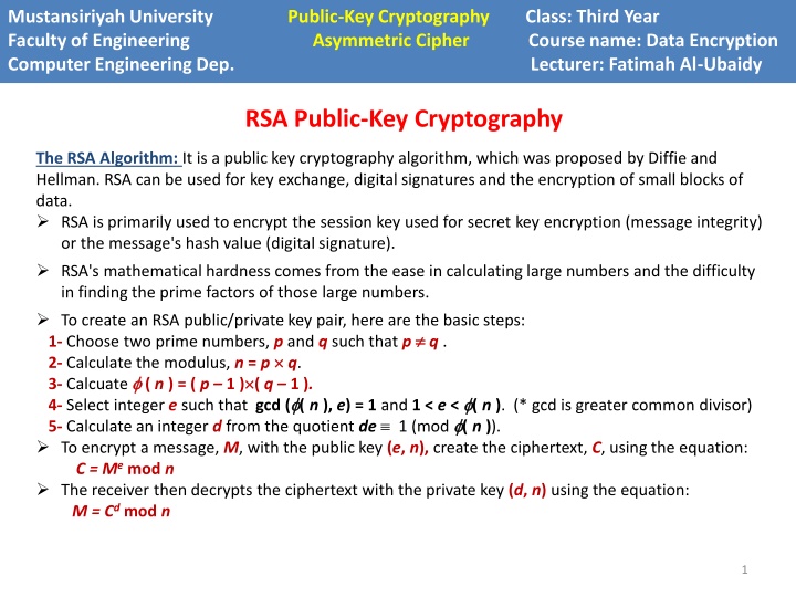 RSA Algorithm in Public-Key Cryptography