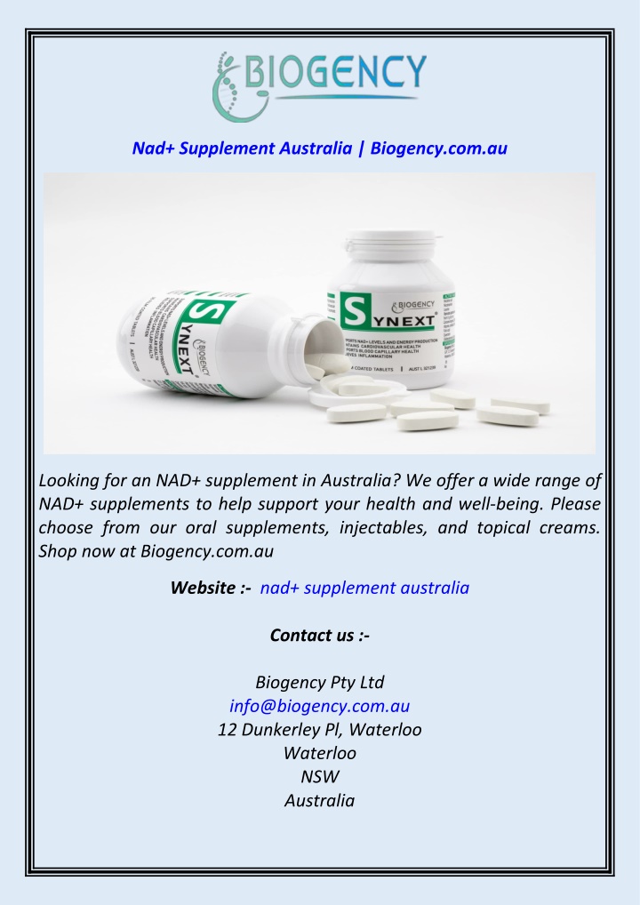 nad supplement australia biogency com au n.w