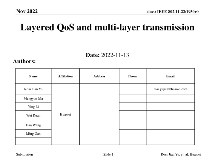 Layered QoS and Multi-Layer Transmission in IEEE 802.11-22 for Enhanced WLAN Performance