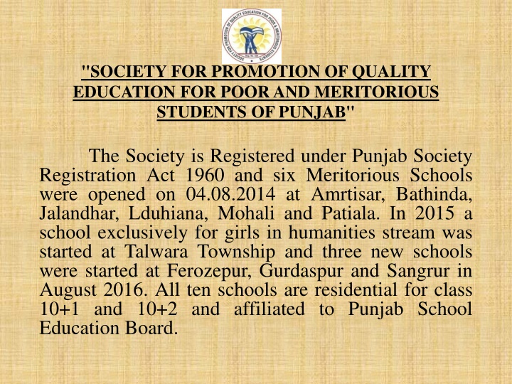 Initiative for Quality Education: Meritorious Schools in Punjab