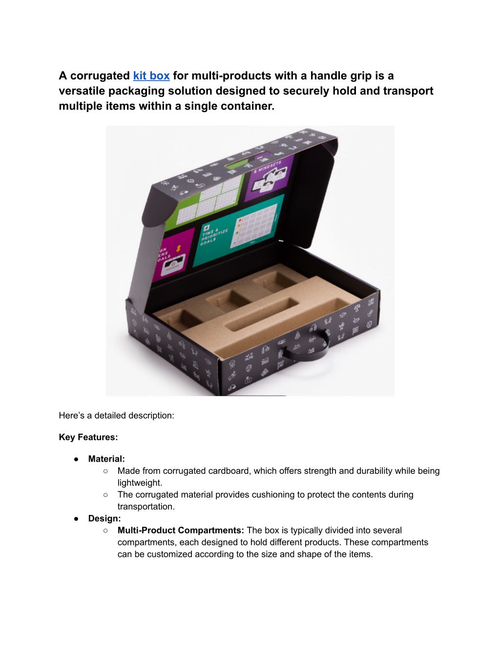 a corrugated kit box for multi products with l.w