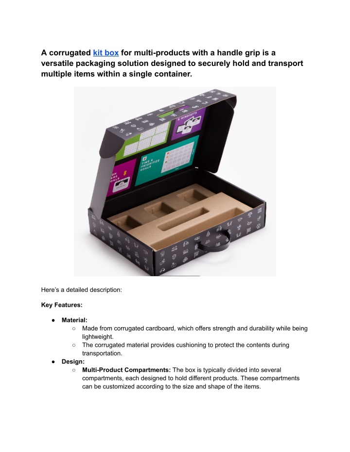 a corrugated kit box for multi products with n.w