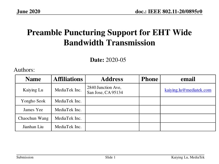 Efficient Preamble Puncturing Support for IEEE 802.11 EHT Wide Bandwidth Transmission