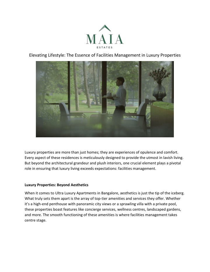 elevating lifestyle the essence of facilities n.w