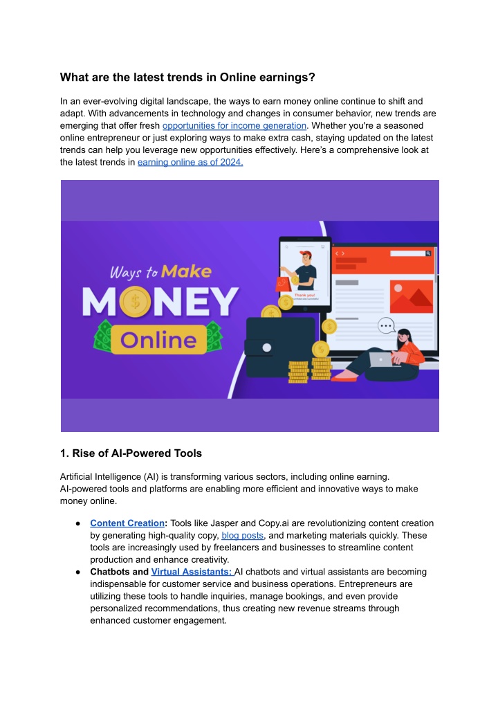 what are the latest trends in online earnings n.w