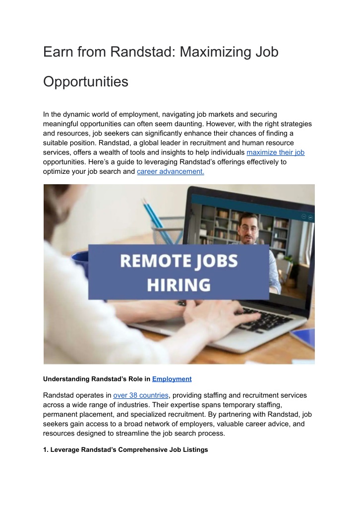earn from randstad maximizing job n.w