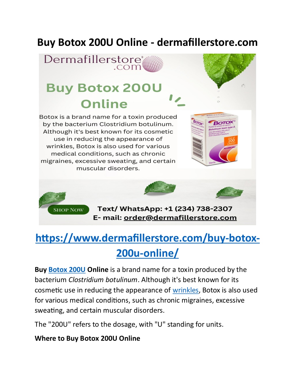 buy botox 200u online dermafillerstore com l.w