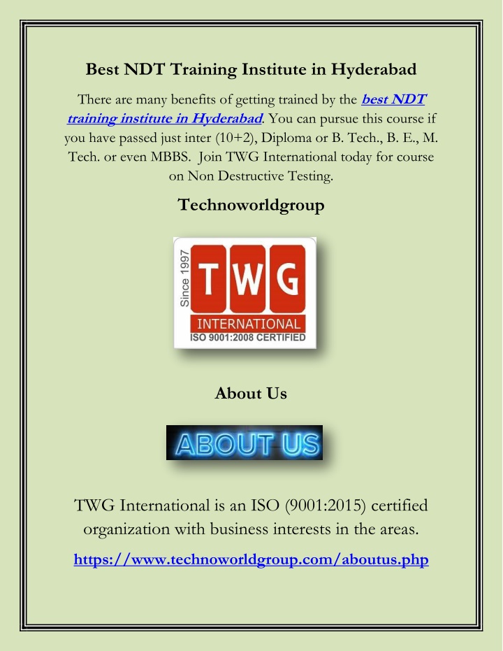 best ndt training institute in hyderabad n.w