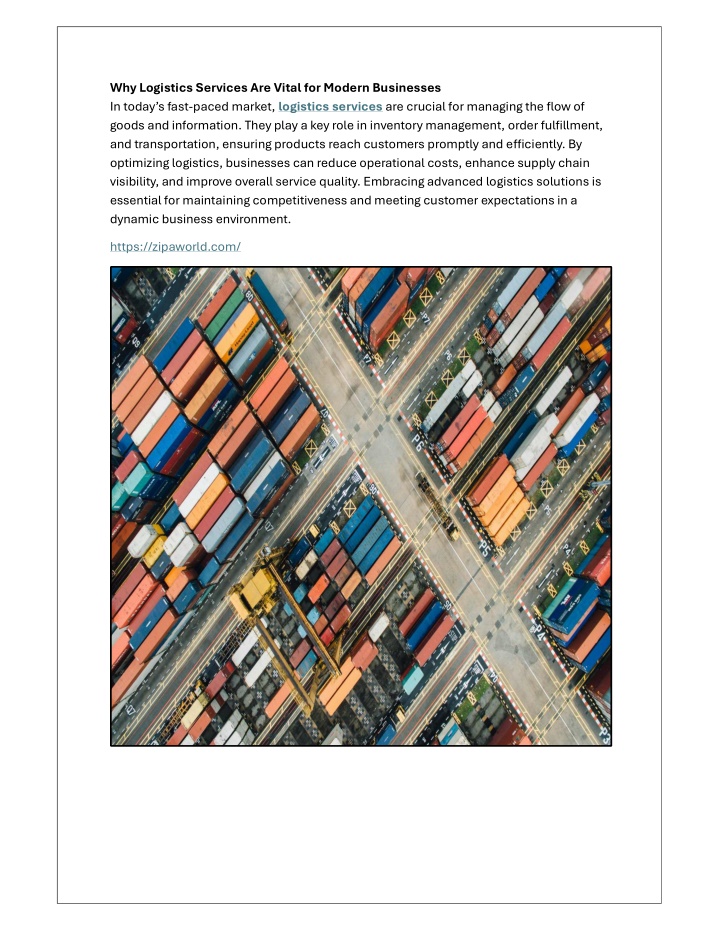 why logistics services are vital for modern n.w
