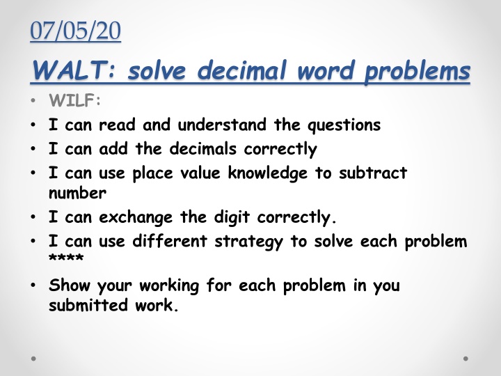 Decimal Word Problems for Math Practice