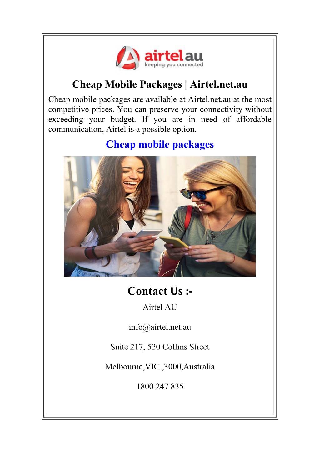 cheap mobile packages airtel net au l.w