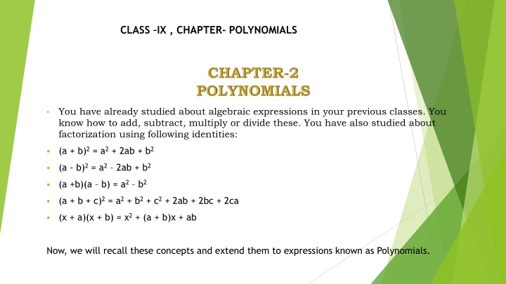 Polynomials and Algebraic Expressions