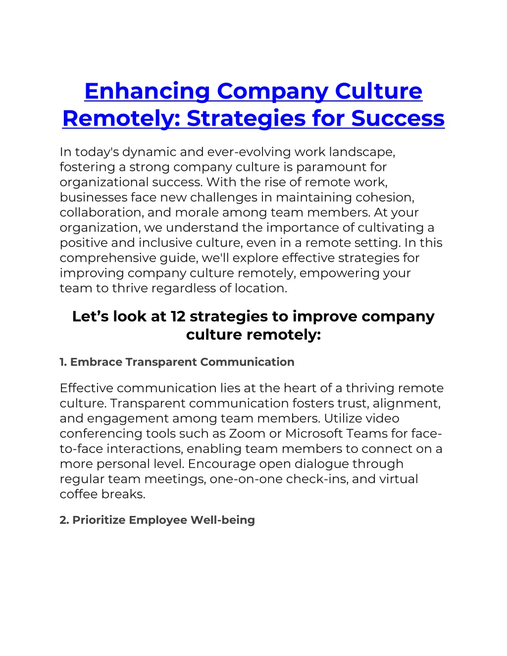 enhancing company culture remotely strategies l.w