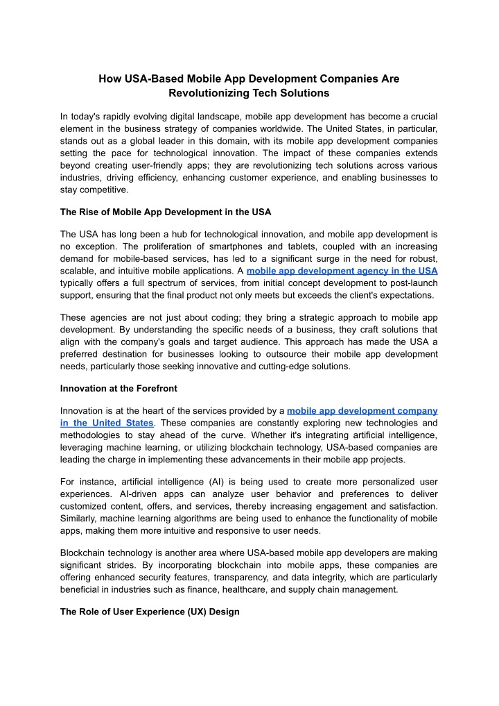how usa based mobile app development companies n.w